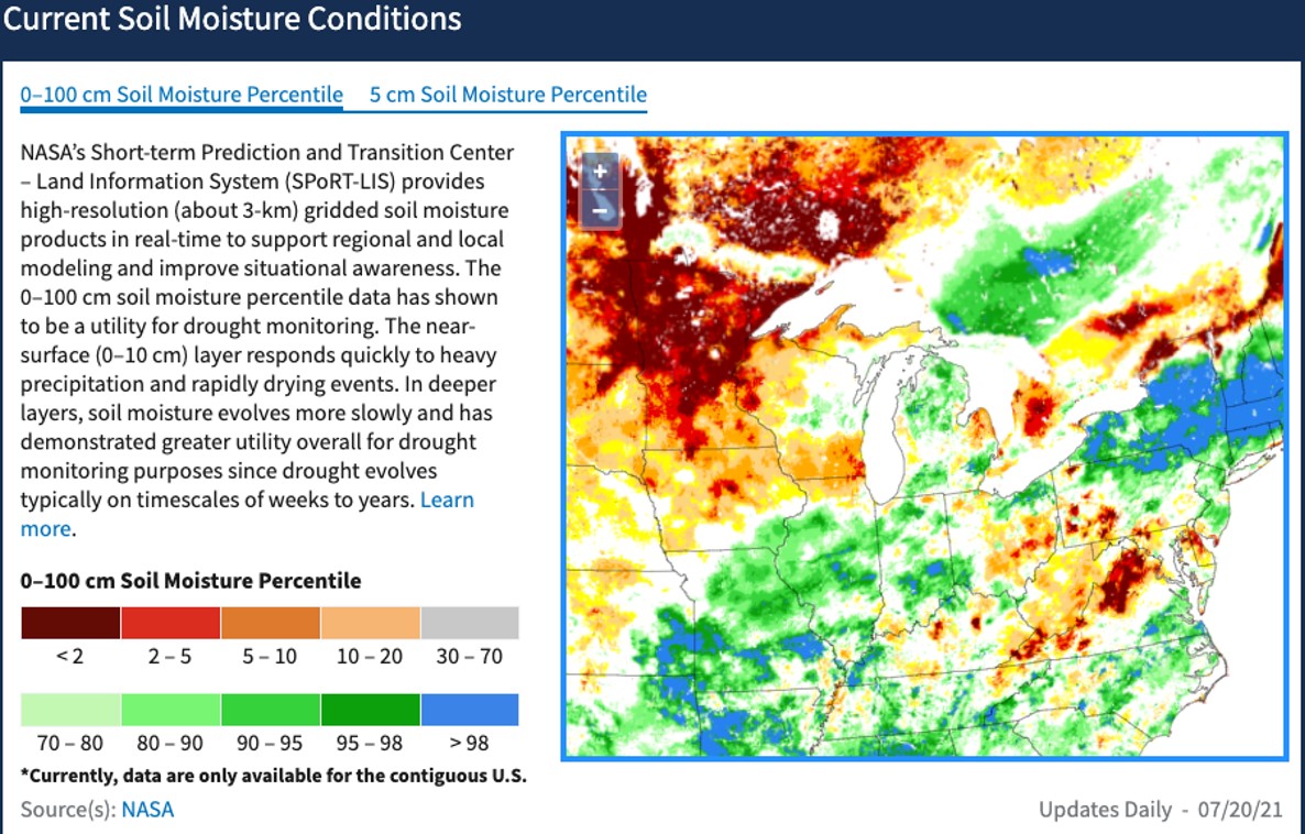 Current soil moisture conditions in northeast U.S.